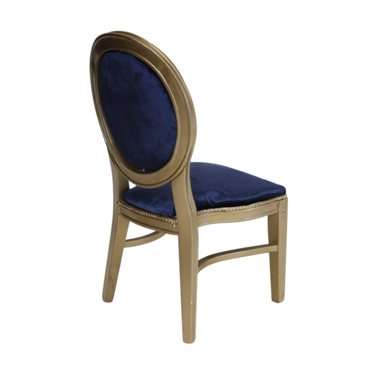 כיסא מקאו זהב ריפוד כחול