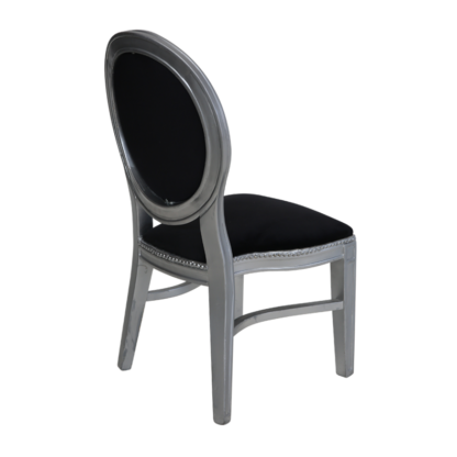 כיסא מקאו כסף ריפוד שחור