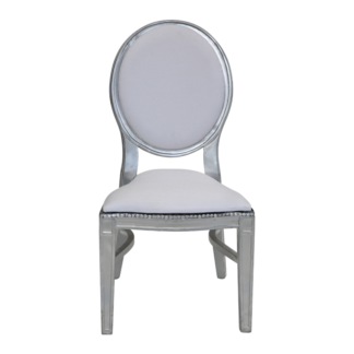 כיסא מקאו כסף ריפוד לבן