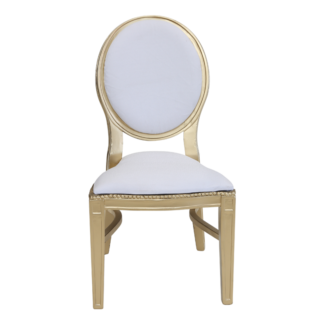 כיסא מקאו זהב ריפוד לבן