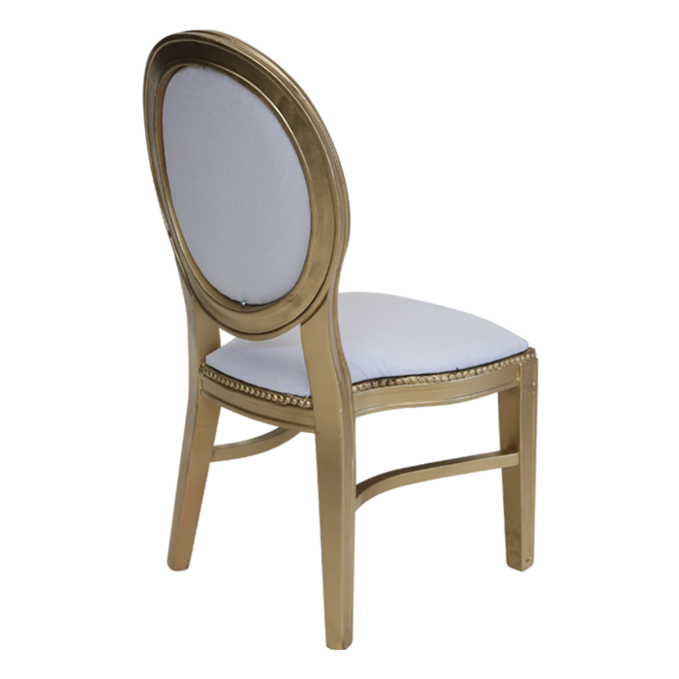 כיסא מקאו זהב ריפוד לבן